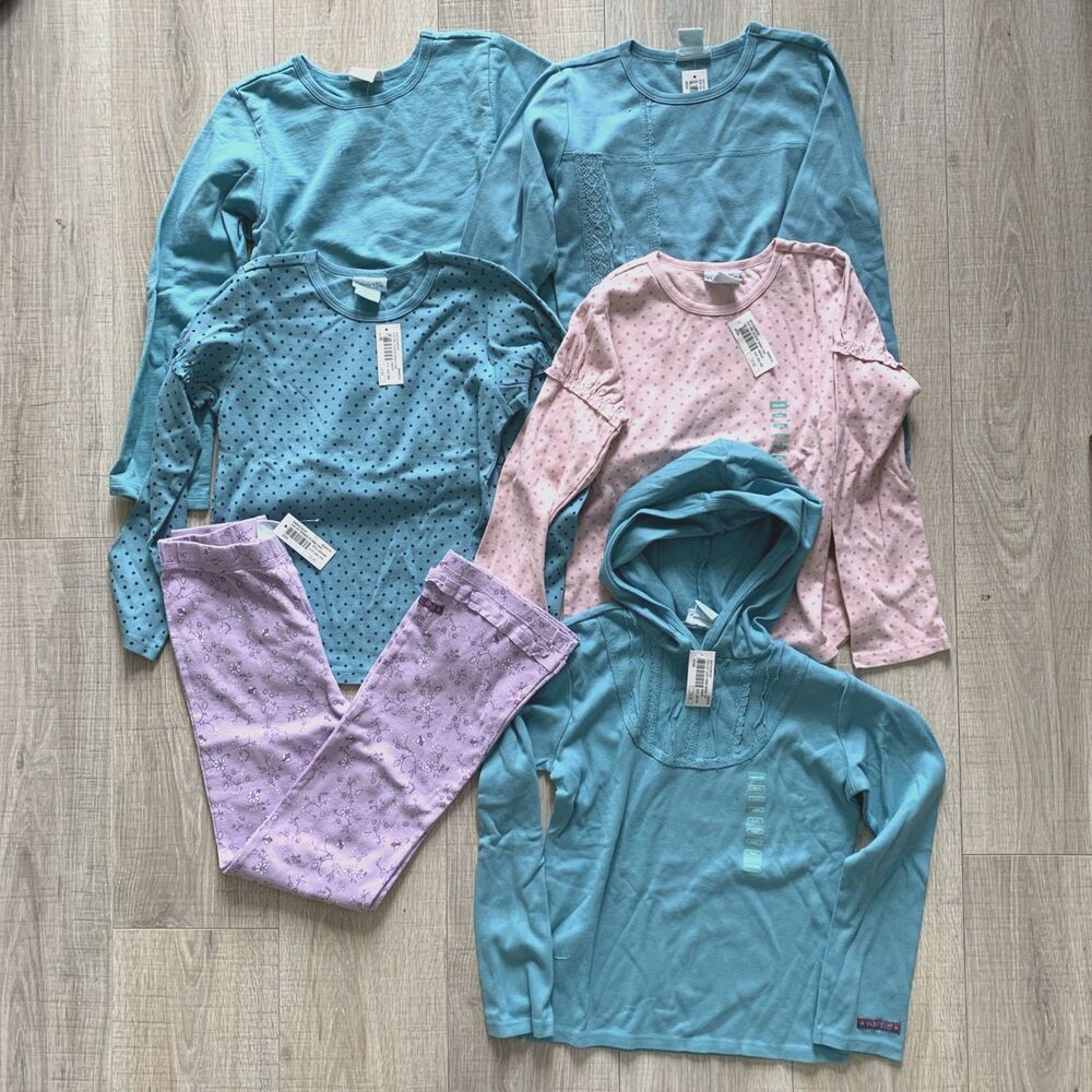 Lot 6 pc Naartjie Tops Long Sleeve Shirt Pant Leggings Blue Purple Girls Size 9